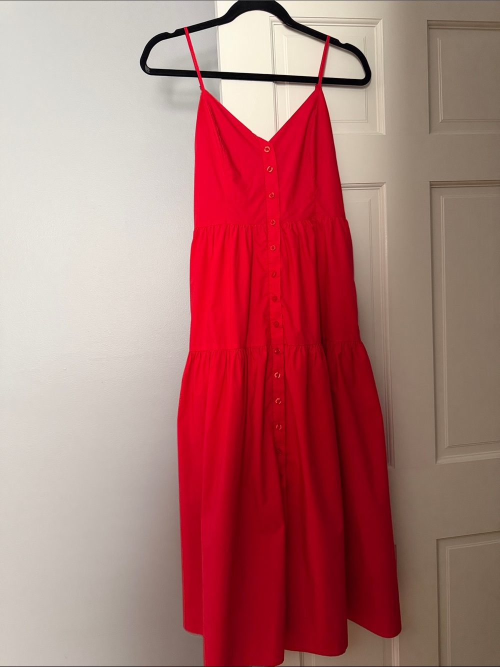 Evereve Bright Red Button-Front Tiered Sundress